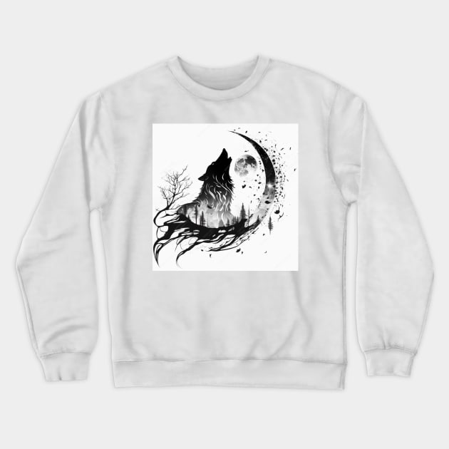 Wolf and Moon 1 Crewneck Sweatshirt by AstroRisq